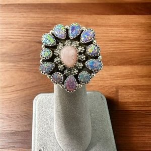Native Aurora & Pink Opals Solid Sterling Ring